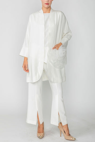 Off White Kimono With Rose Pocket